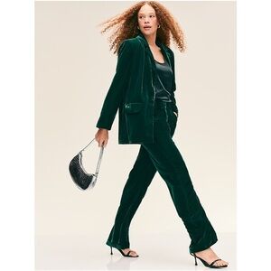 OLD NAVY Velvet Dark Green Party Blazer Pleated Pant Suit M